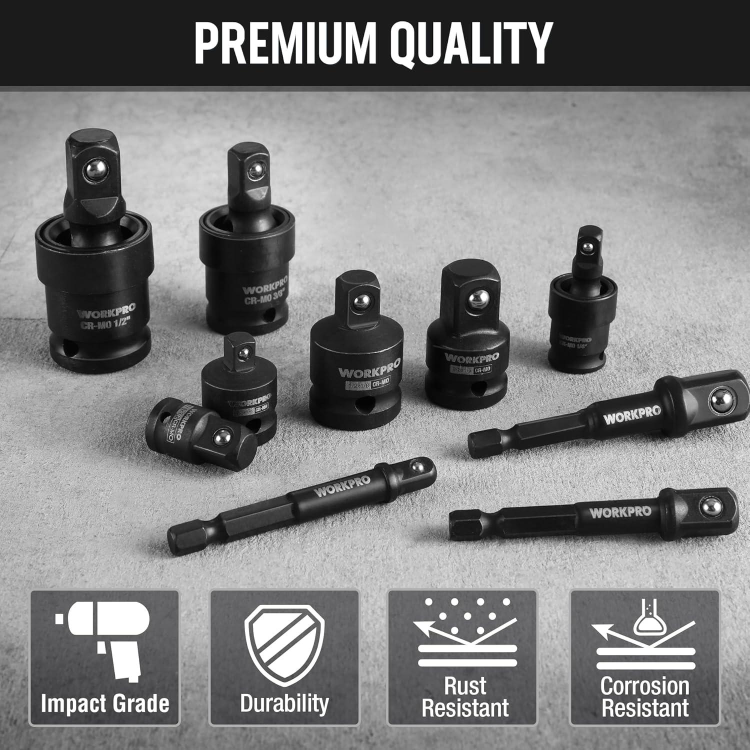 WORKPRO 10 Pieces Impact Socket Adapter Set with Case, Includes 4pc ...
