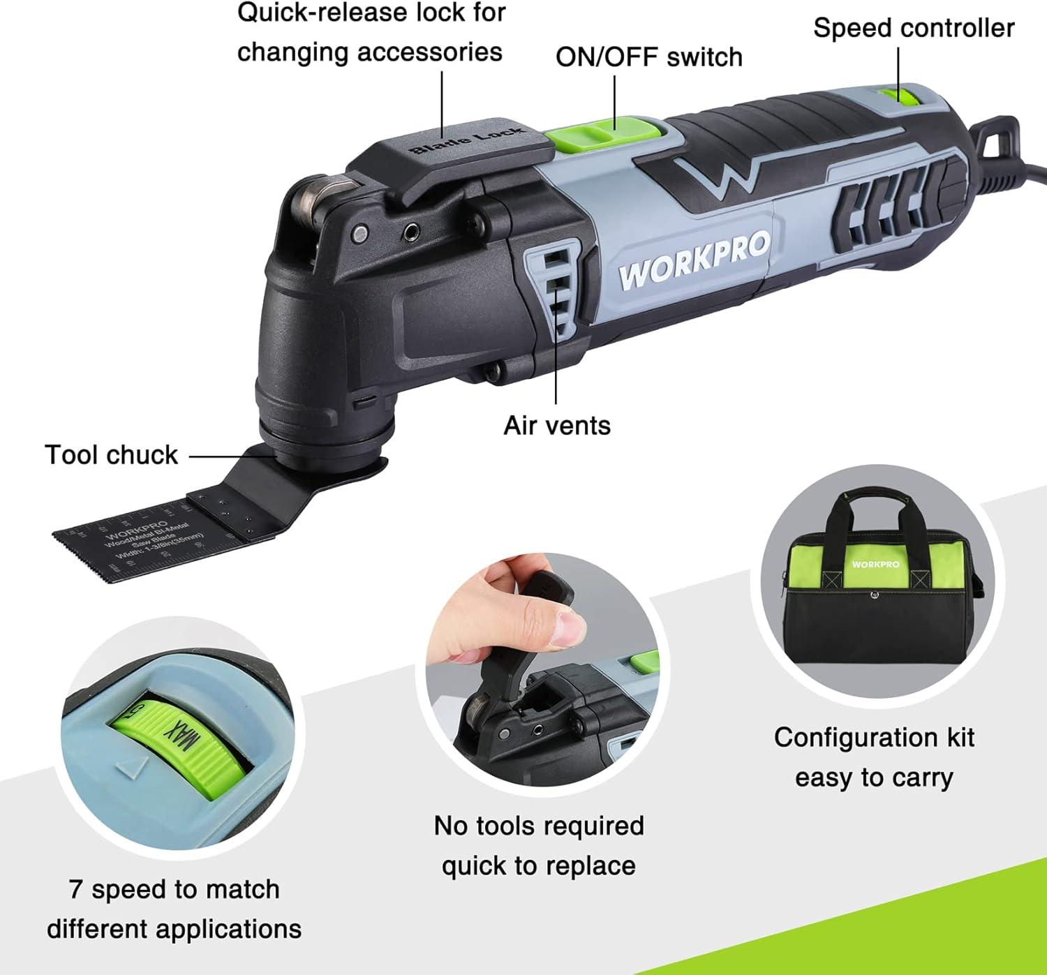 Tools For Rpm WORKPRO 20V Oscillating Tool Kit, Cordless and Brushless 19,000 RPM ...
