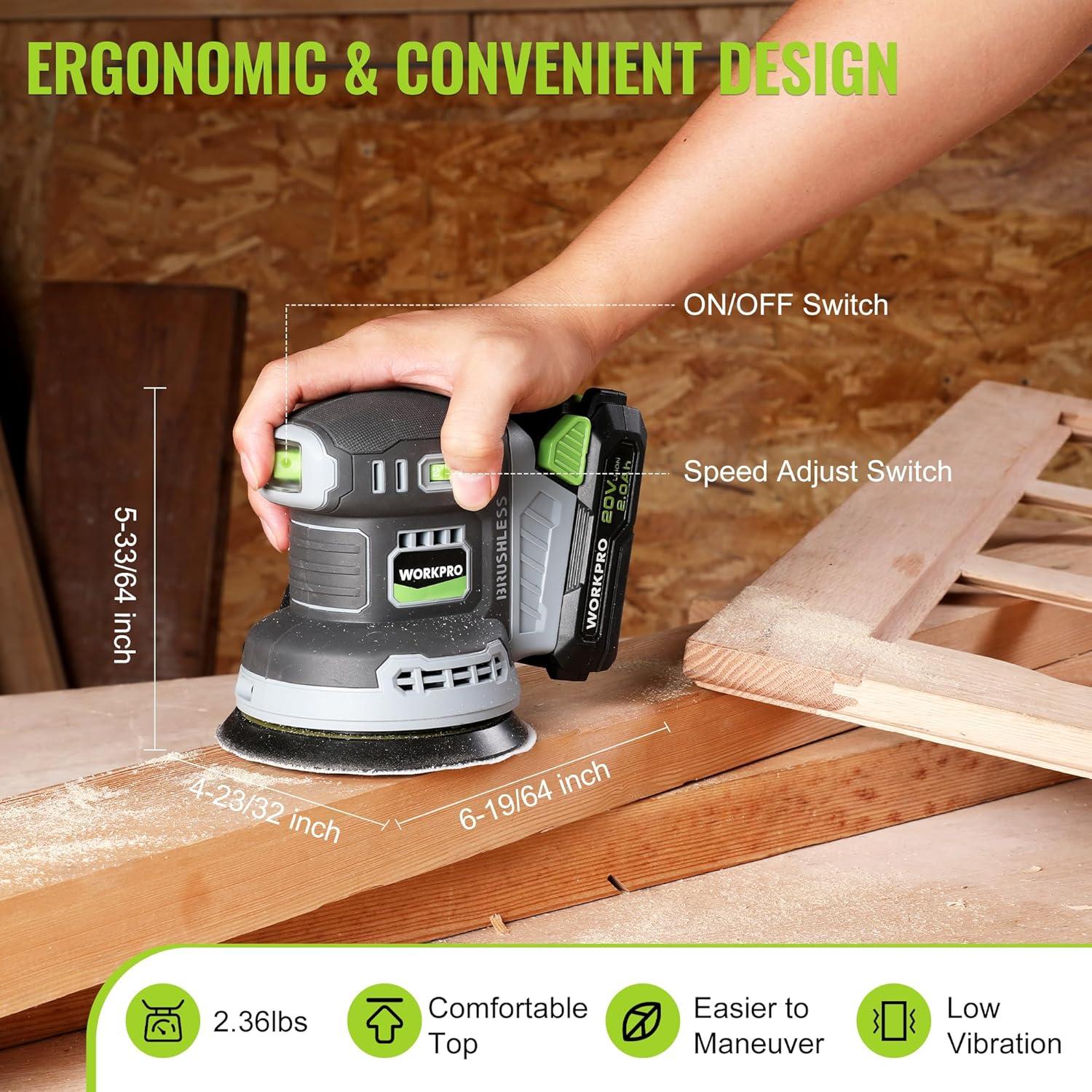 WORKPRO 5-Inch Random Orbit Sander, 6 Variable Speeds 7000 to 14000 RPM ...