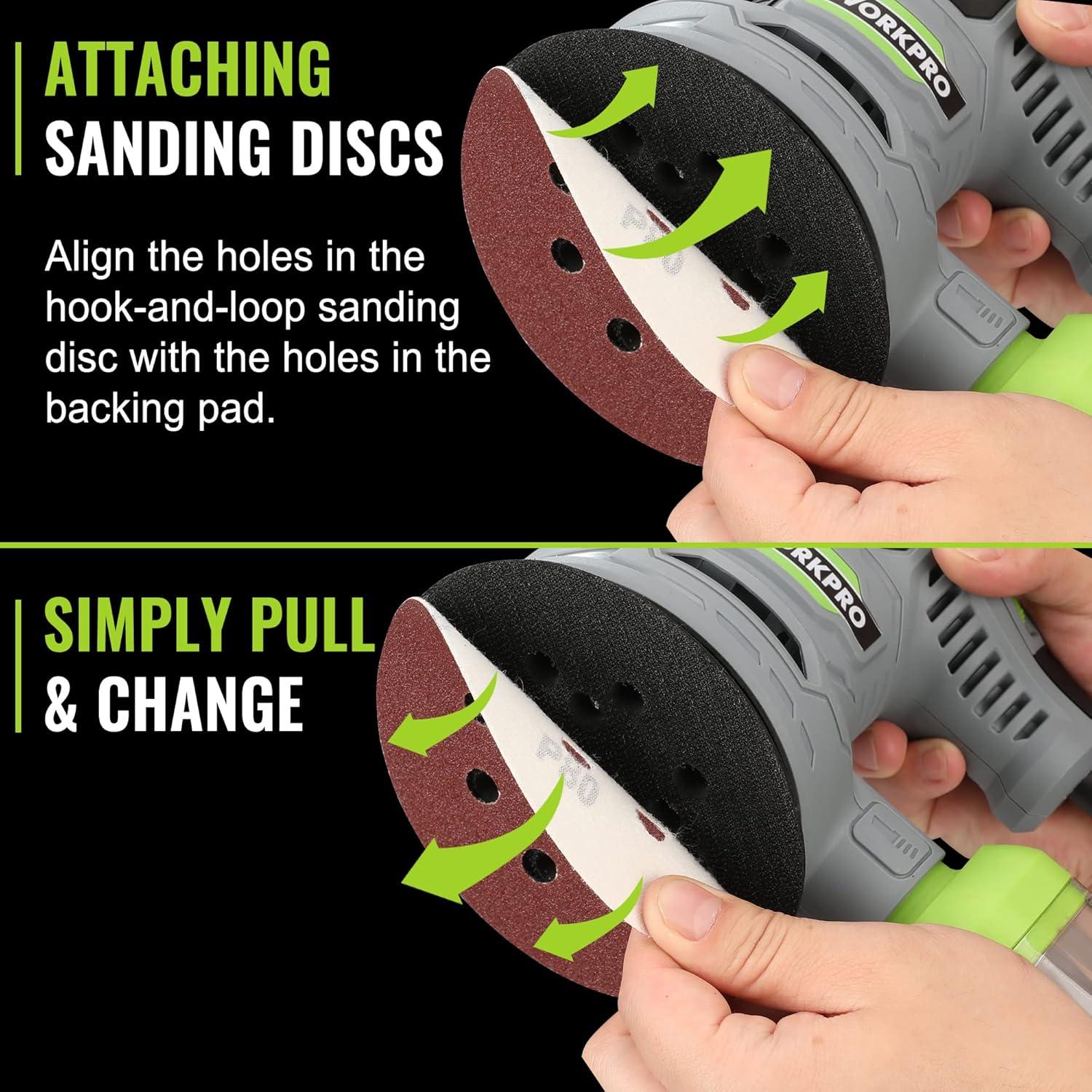 WORKPRO 5-Inch Random Orbit Sander, 6 Variable Speeds 7000 to 14000 RPM ...