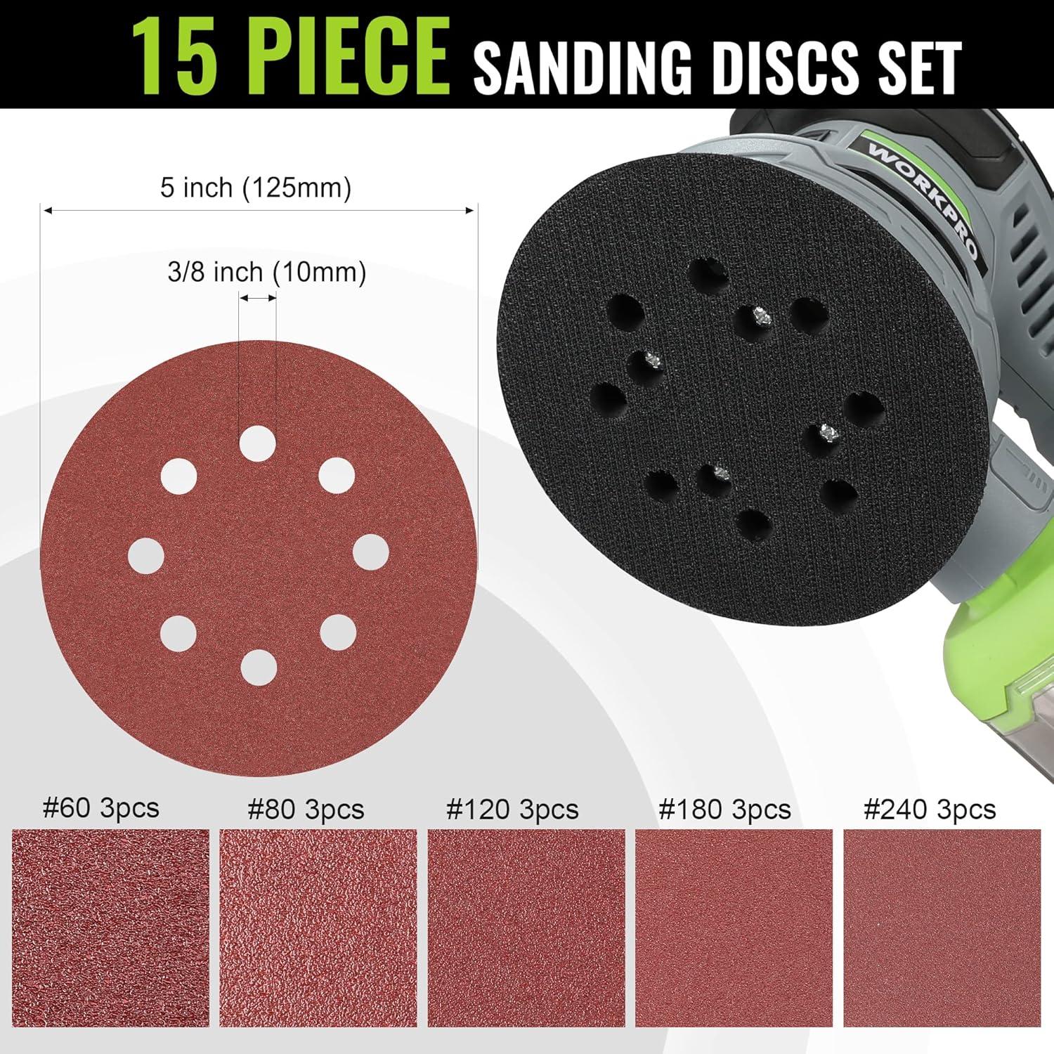 WORKPRO 5-Inch Random Orbit Sander, 6 Variable Speeds 7000 to 14000 RPM ...