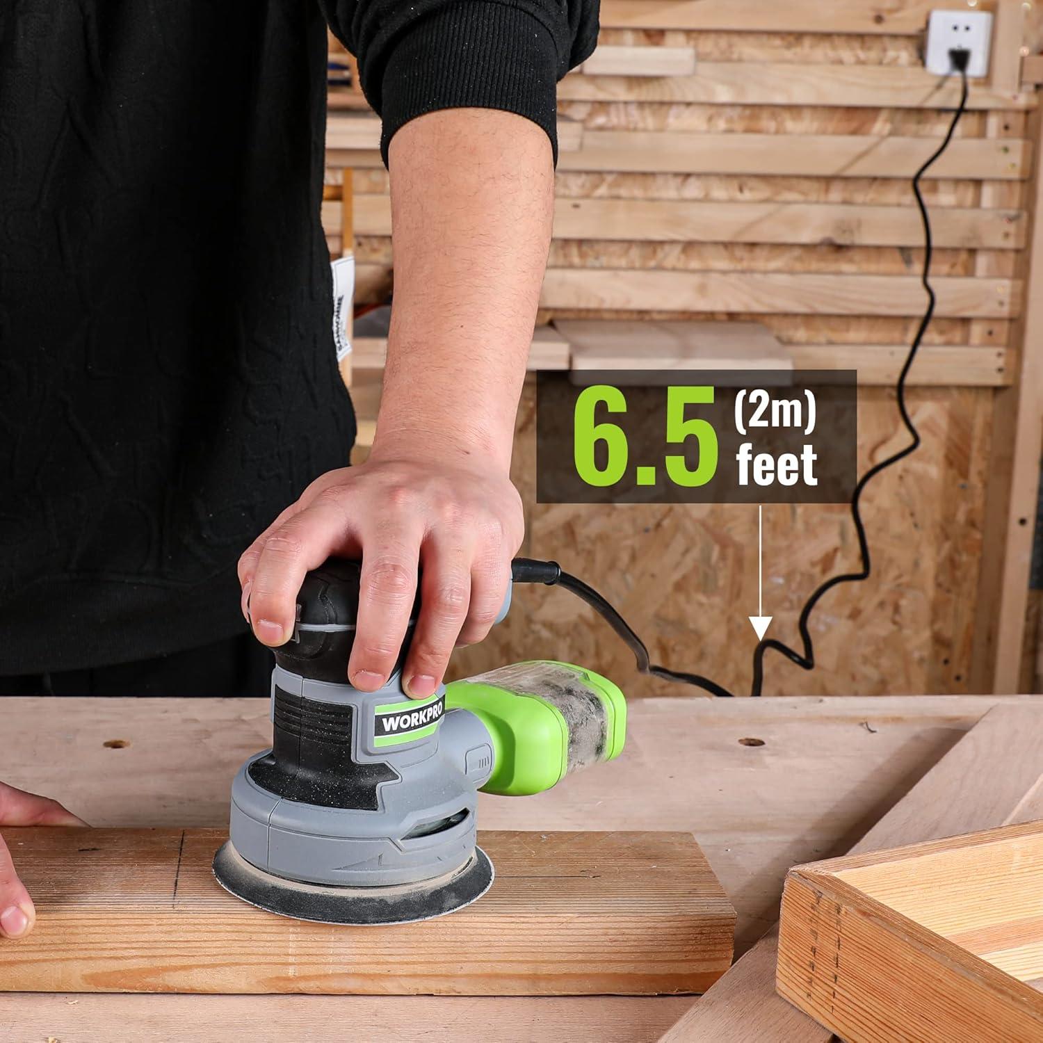 WORKPRO 5-Inch Random Orbit Sander, 6 Variable Speeds 7000 to 14000 RPM ...