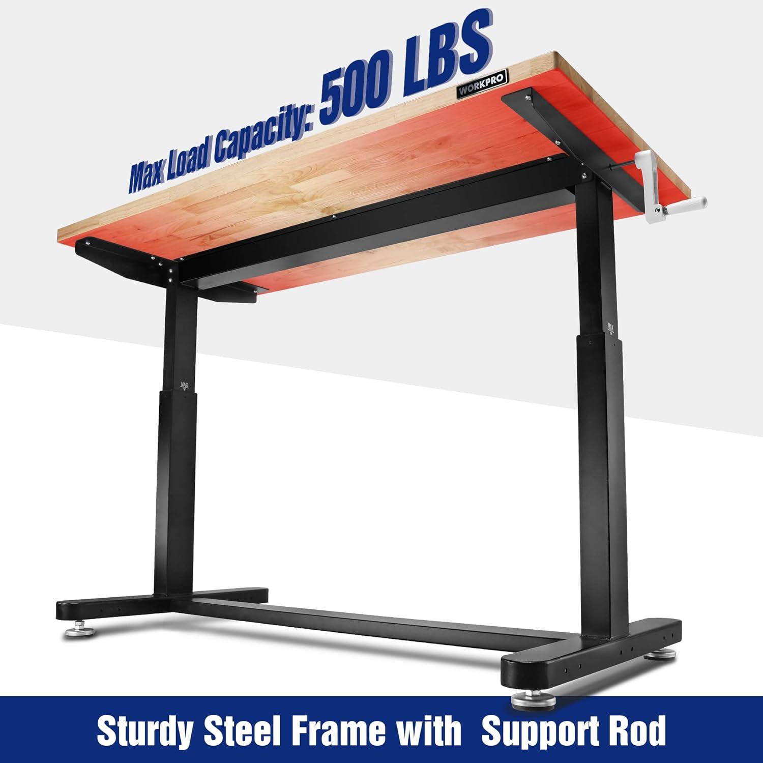 WORKPRO 60” Height Adjustable Work Table with Crank Handle and Casters ...