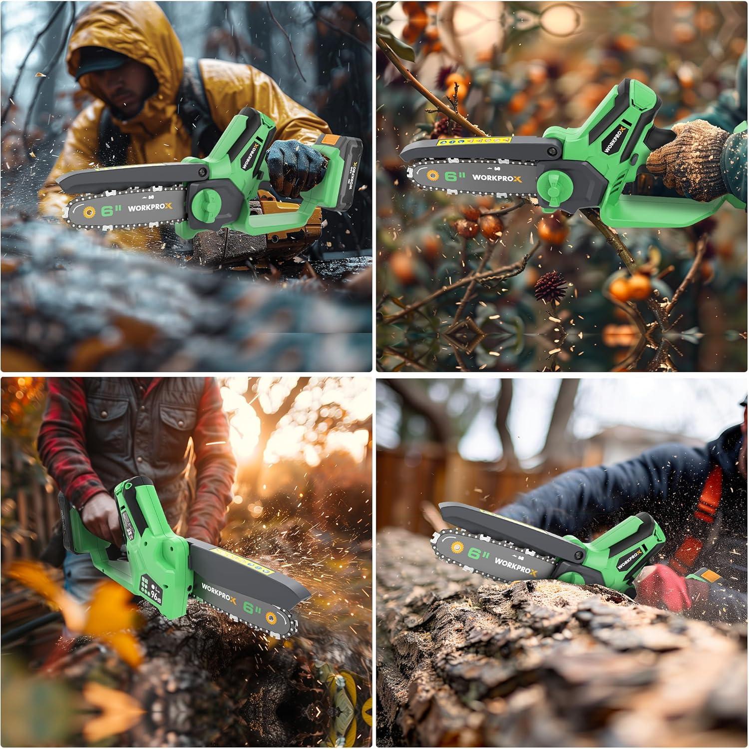 WORKPROX Mini Chainsaw Cordless, 6 inch Handheld Electric Chain Saw ...