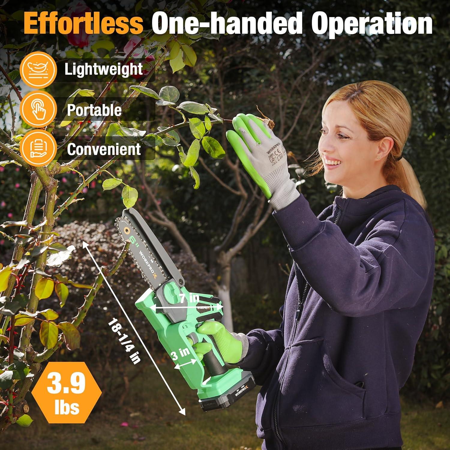 WORKPROX Mini Chainsaw Cordless, 6 inch Handheld Electric Chain Saw ...