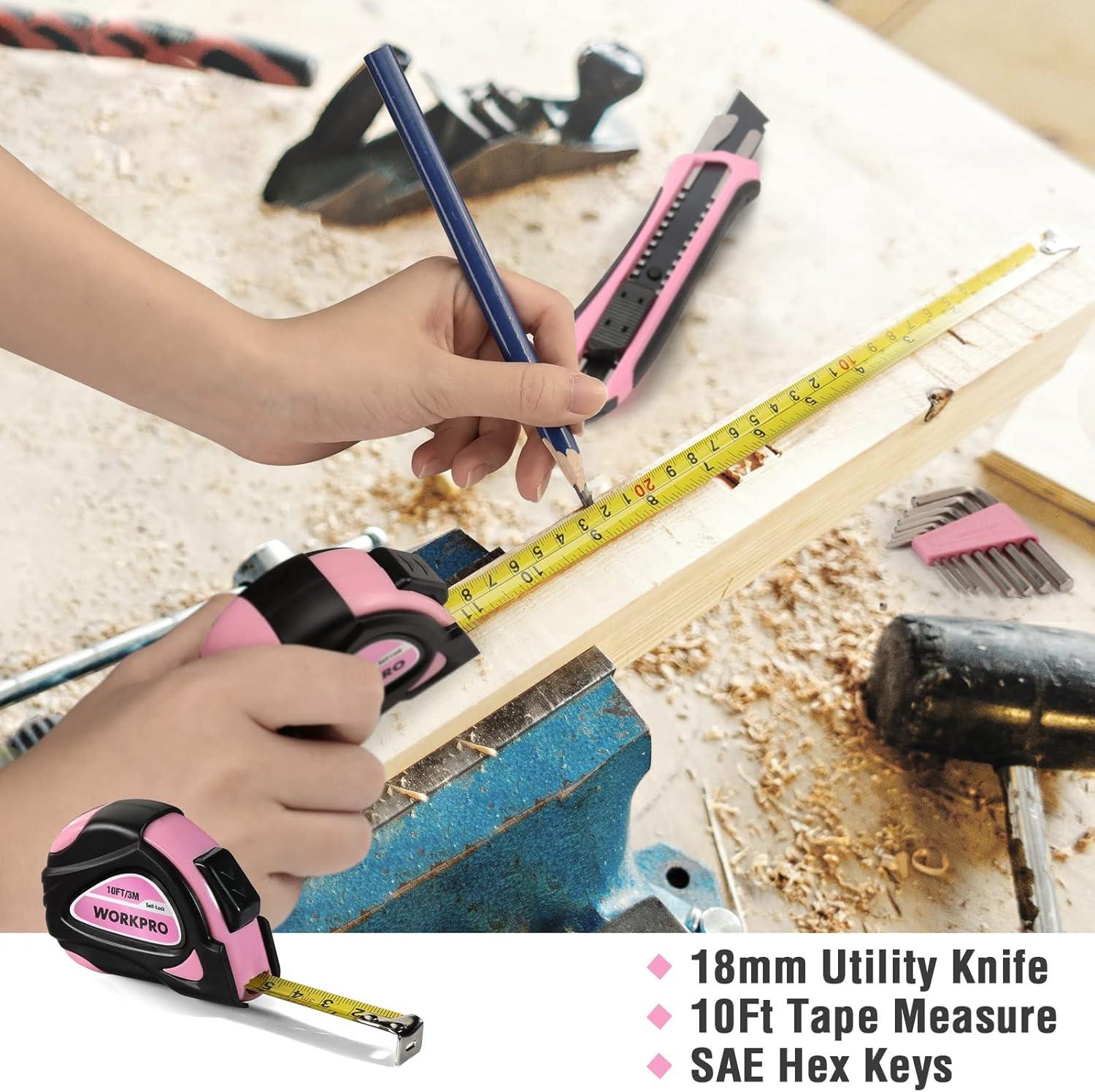 WORKPRO 35-Piece Pink Tools Set, Household Tool Kit with Storage ...