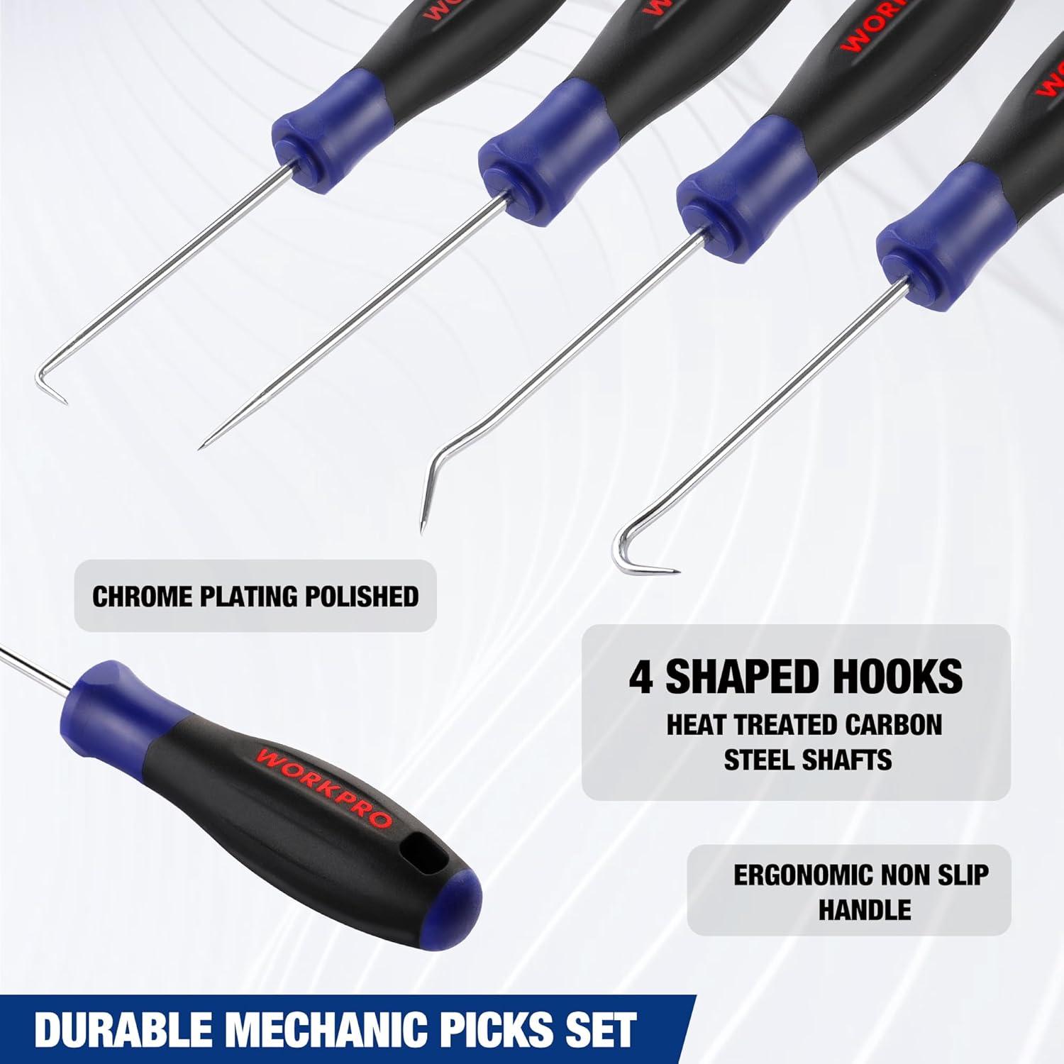 Pick Device WORKPRO 4-Piece Precision Pick and Hook Set with Pouch, Angled Pick ...