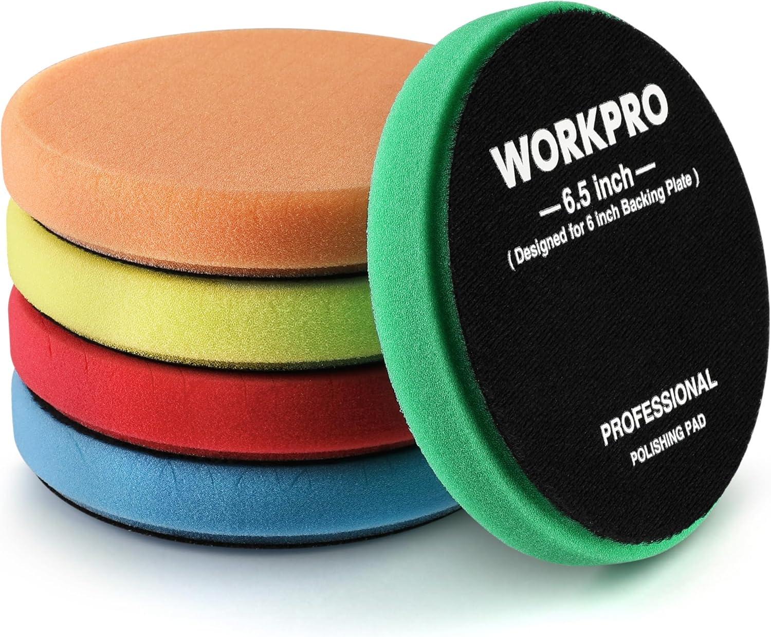 WORKPRO 7.5 Inch Buffing Sponge Pads, 5Pcs 7.5 Inch Face for 7 Inch ...