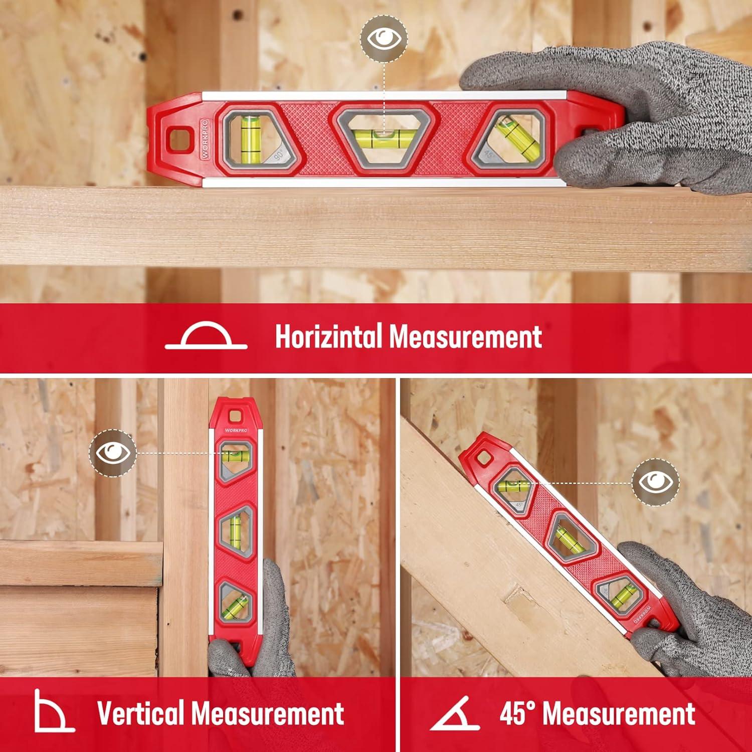 WORKPRO 9-Inch Torpedo Level Magnetic, Small Leveler Tool with 3 ...