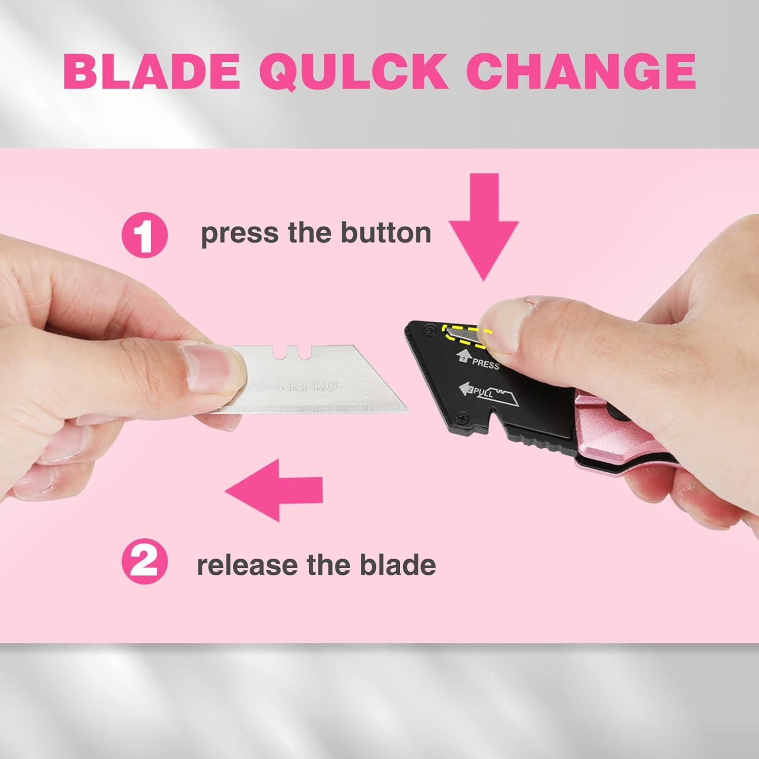 Pink Box Cutter With String WORKPRO Folding Utility Knife, Quick Change SK5 Pink Box Cutter ...