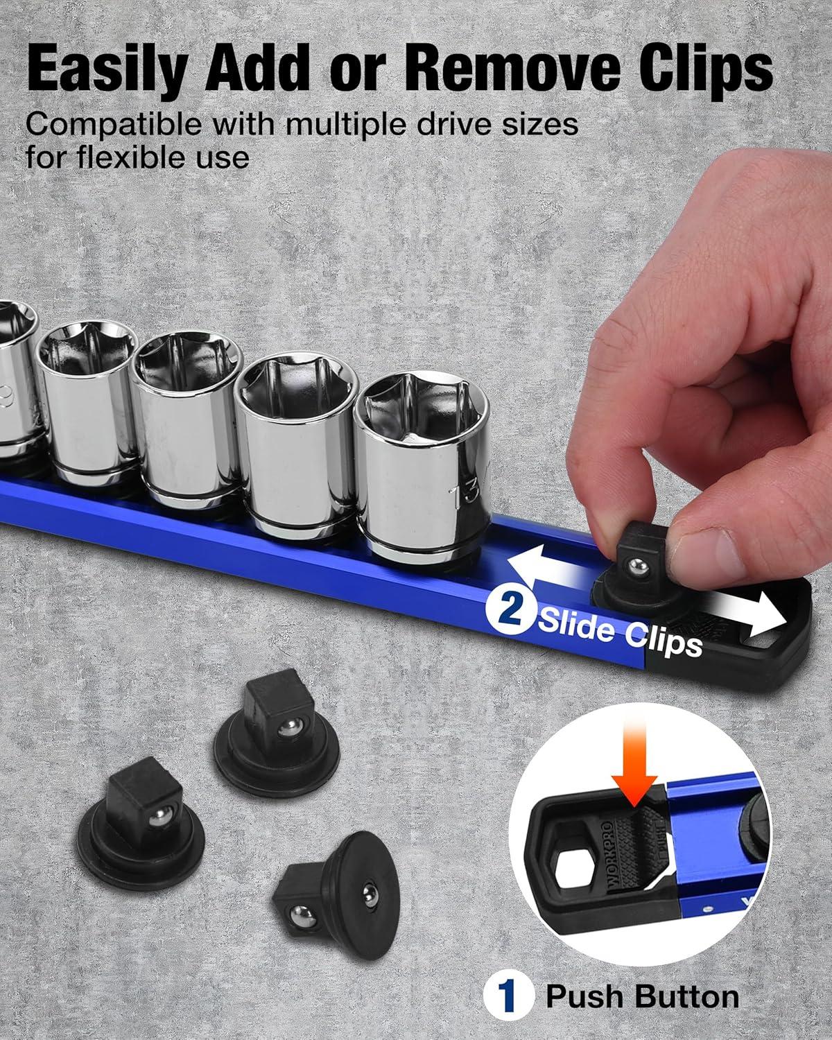 Socket Tool Draw WORKPRO Magnetic Socket Organizer Set, 1/2″ 3/8″ 1/4″ Drive Aluminum ...