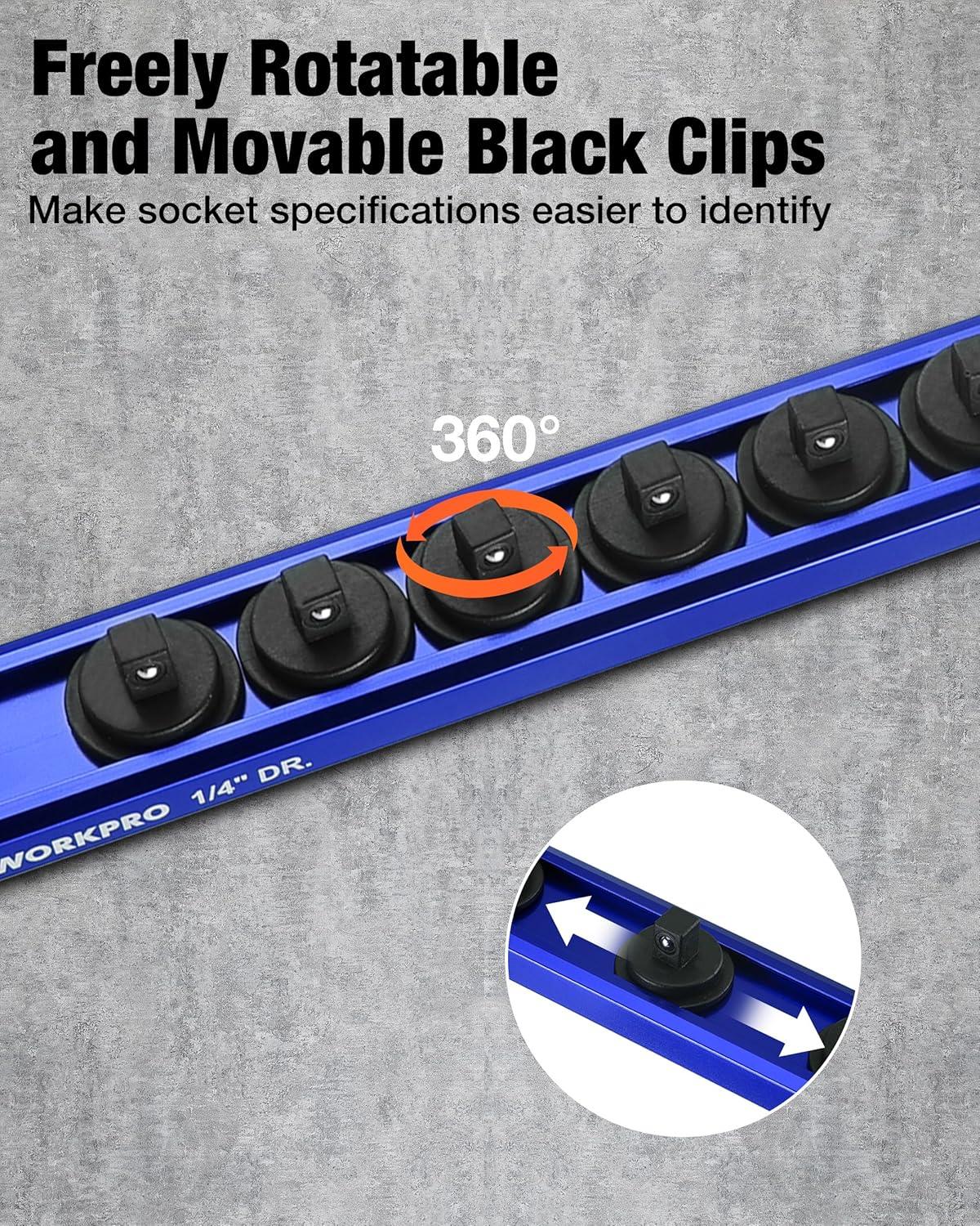 WORKPRO Magnetic Socket Organizer Set, 1/2″ 3/8″ 1/4″ Drive Aluminum ...