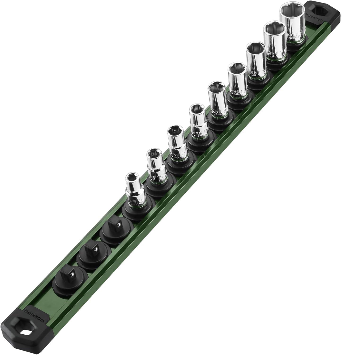 WORKPRO Magnetic Socket Organizer Set, 3-Piece Aluminum Alloy Socket ...