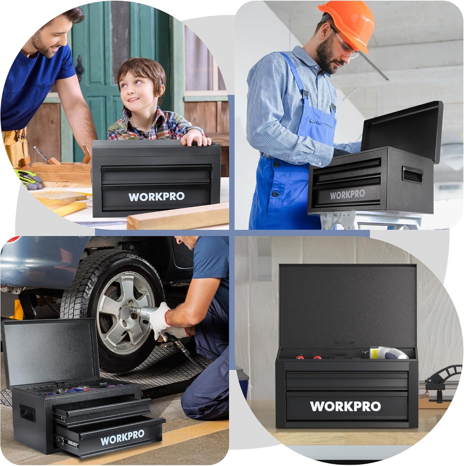 WORKPRO Tool Box with Drawers, 18 Inch with 2 Drawers and 1 Top Storage ...