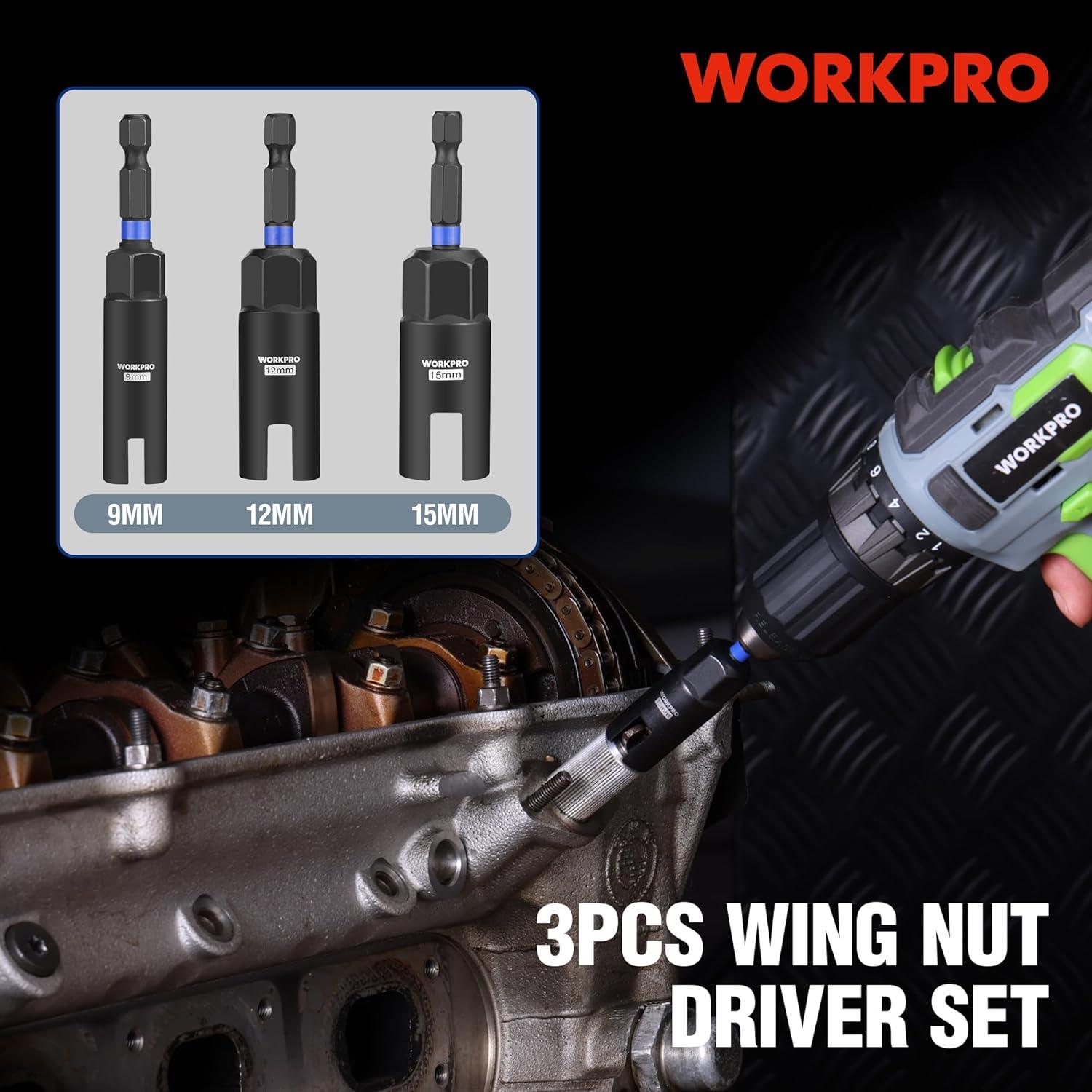 Wingnut Driver WORKPRO Wing Nut Driver Set 3 PCS, Power Wing Nut Driver Bit (9mm,12mm ...