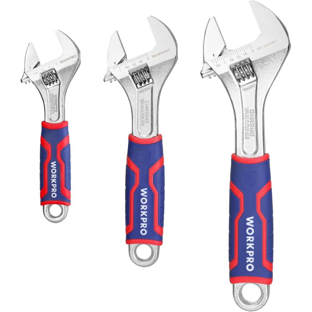 WORKPRO 10-inch Adjustable Wrench, Wide Jaw Opening Wrench with Rubber ...