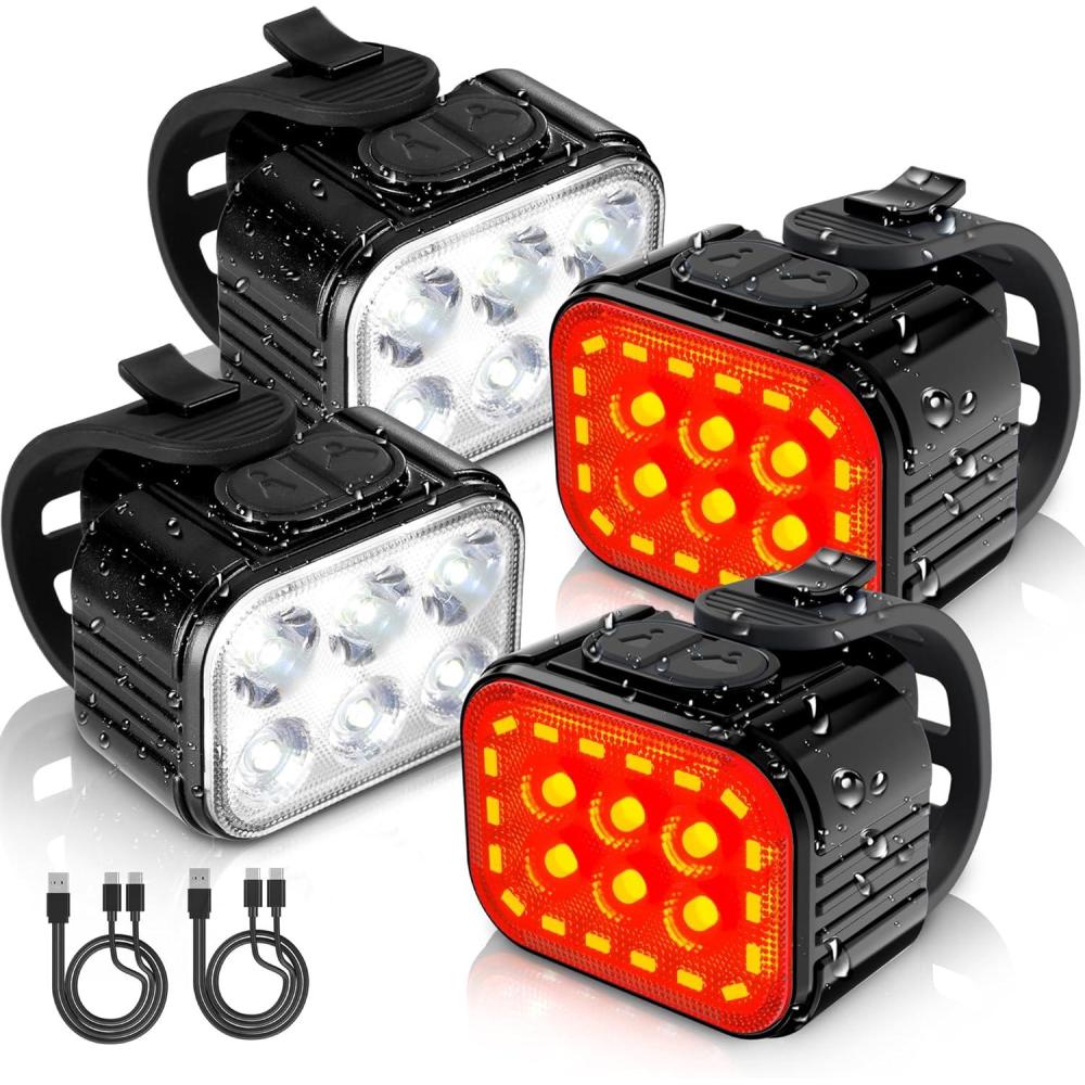 WORKPRO Bike Lights Set [8+13 Modes], Rechargeable Bicycle Light Set ...