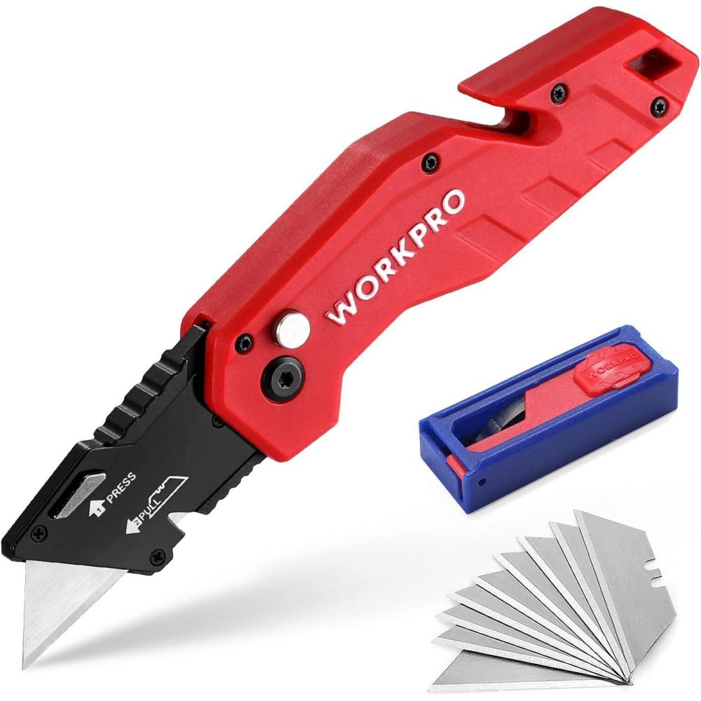 WORKPRO Folding Utility Knife, Quick Change Box Cutter, Pink Razor ...