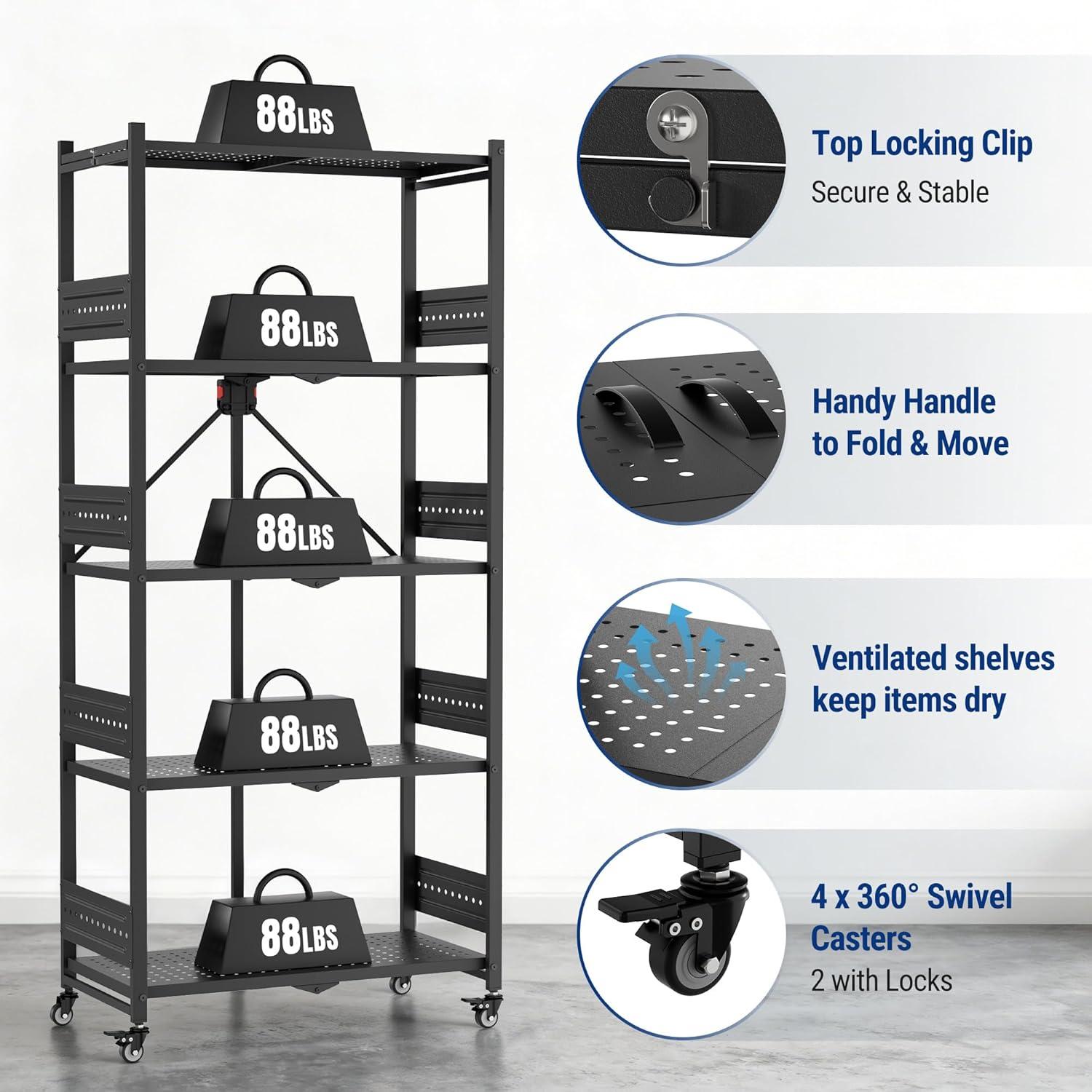 Leviling Racks WORKPRO 4-Tier Folding Shelf, No-Assembly Metal Storage Rack with ...