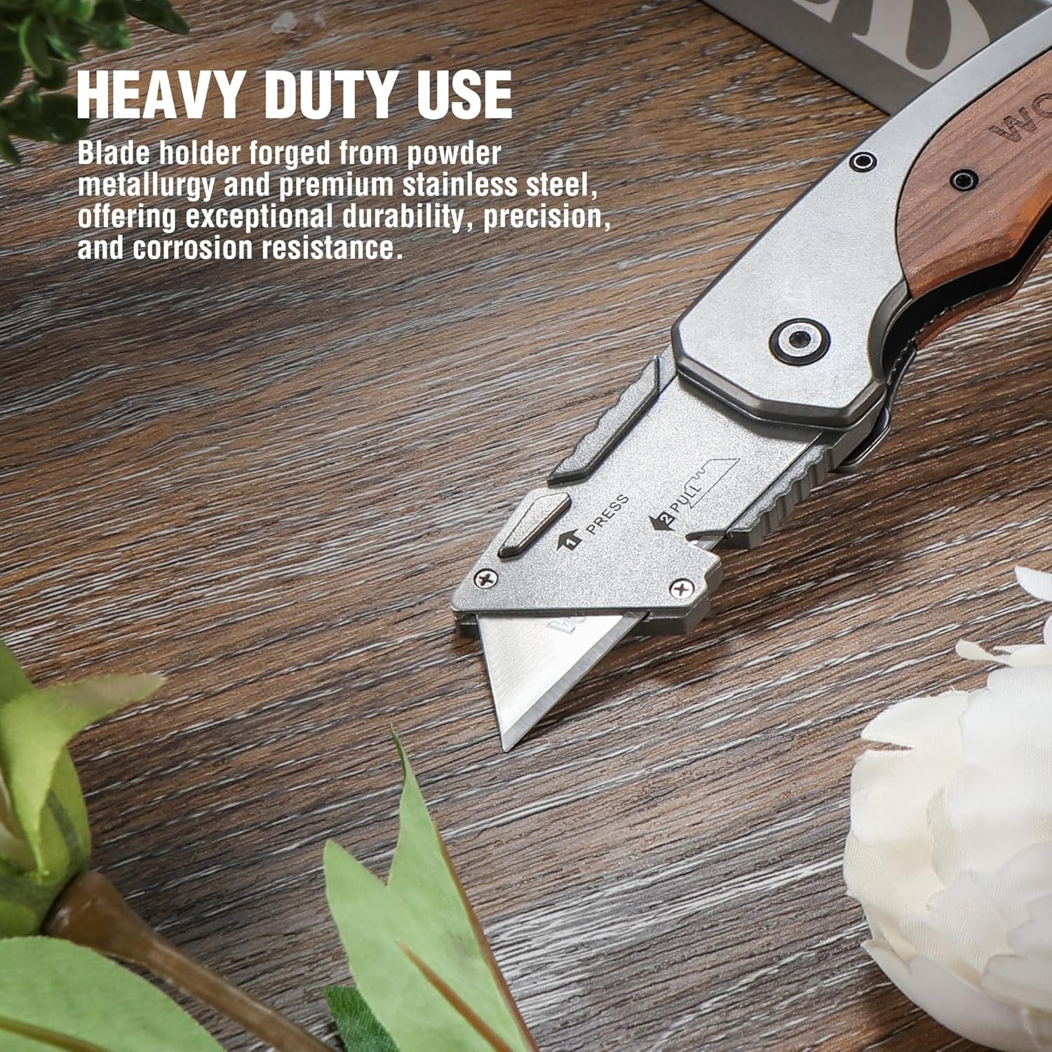 Foldable Razor Blade WORKPRO Folding Utility Knife, Razor Blade Knife with Axis Lock, Quick ...